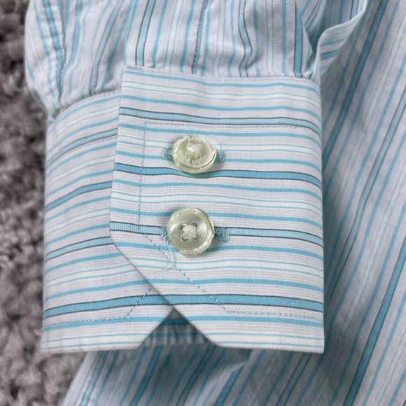 Hugo Boss Dress Shirt Men's Size 42 16.5 Blue Striped Button Up Long Sleeve - Picture 5 of 13